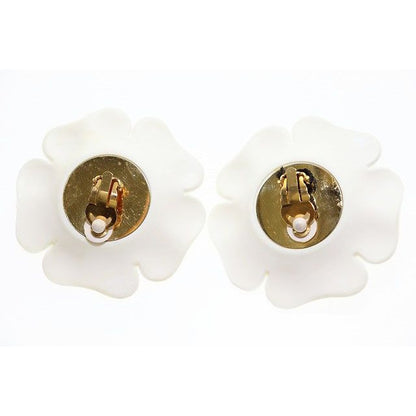Chanel Camellia Earrings Flower Motif Vintage White Gold Aa — view 2