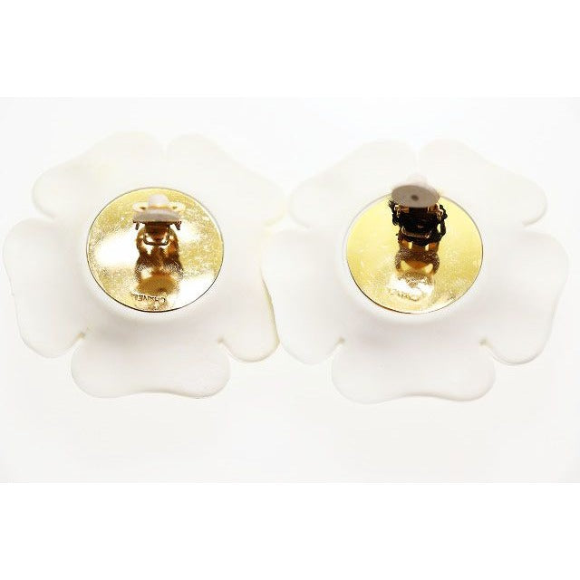 Chanel Camellia Earrings Flower Motif Vintage White Gold Aa — view 4