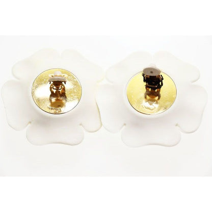 Chanel Camellia Earrings Flower Motif Vintage White Gold Aa — view 4