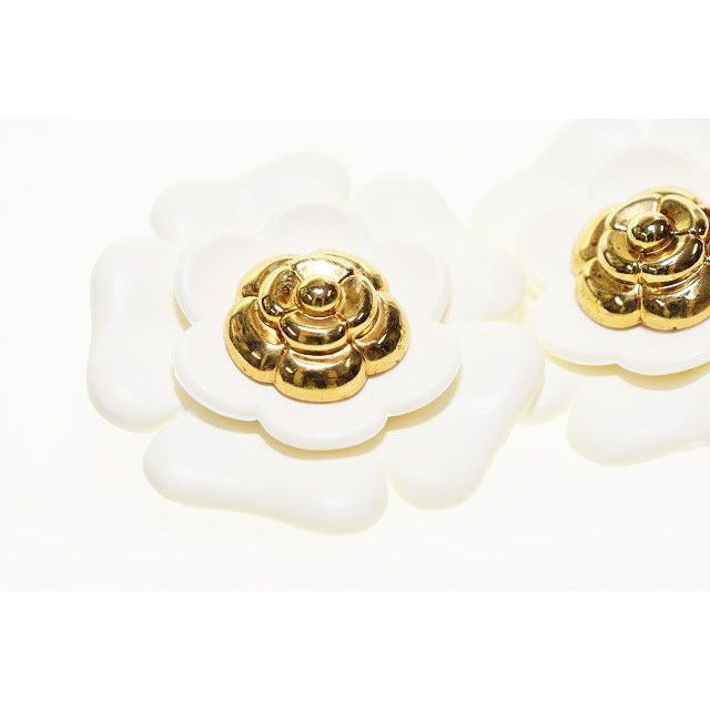 Chanel Camellia Earrings Flower Motif Vintage White Gold Aa — view 5