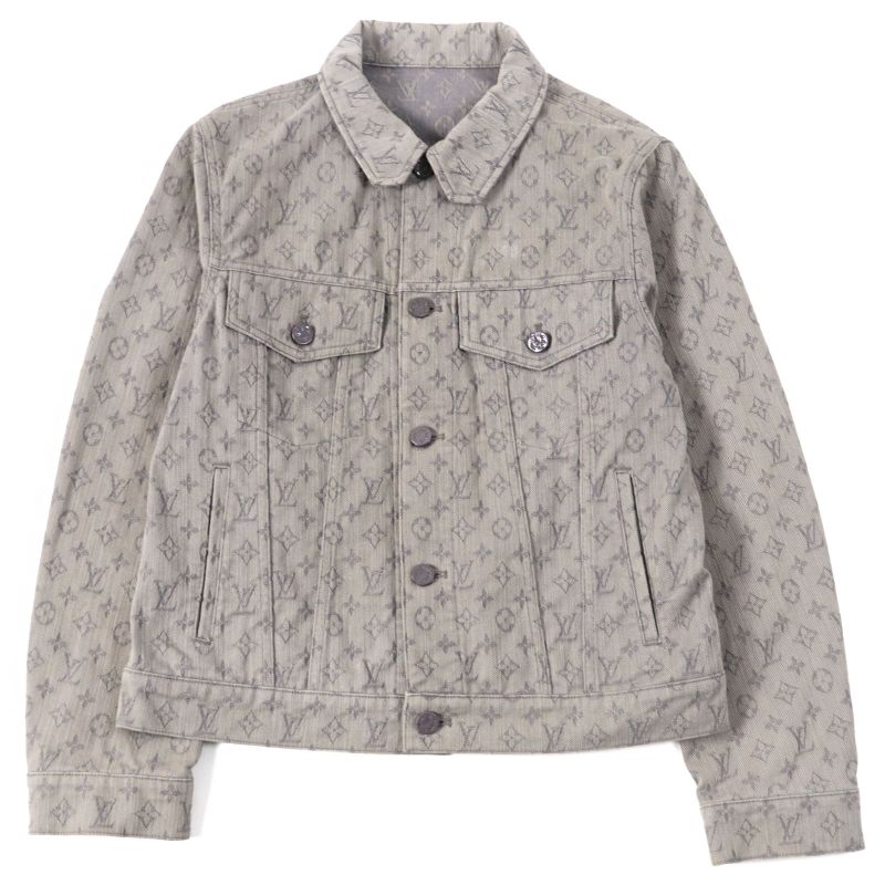 Louis Vuitton 2021 Hha21w Logo Button Flap Pockets Monogram Denim Jacket Gray