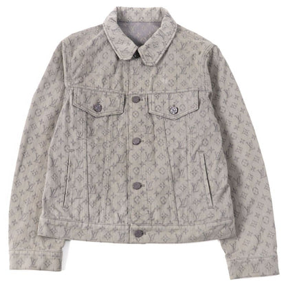 Louis Vuitton 2021 Hha21w Logo Button Flap Pockets Monogram Denim Jacket Gray