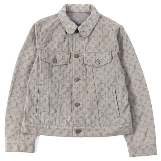 Louis Vuitton 2021 Hha21w Logo Button Flap Pockets Monogram Denim Jacket Gray