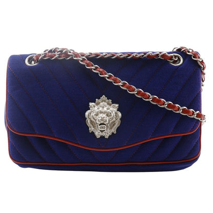 Chanel Double Chain Shoulder V-stitched Lion Chevron Cotton Navy Blue/red