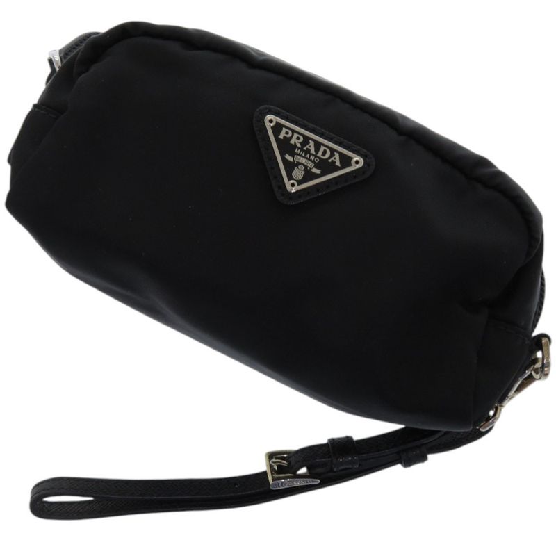 Prada 1ne175 Nylon With Strap Silver Hardware Black Pouch 0351 Prada