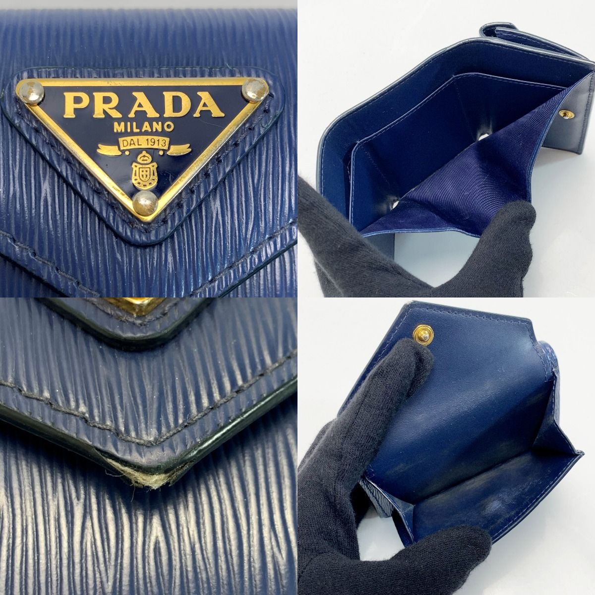 Prada Saffiano Navy Trifold Wallet Ladies