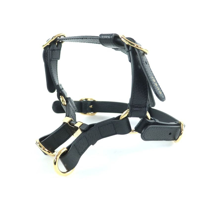 Gucci Leather Interlocking G Dog Torso Harness Black Gold Hardware S Box