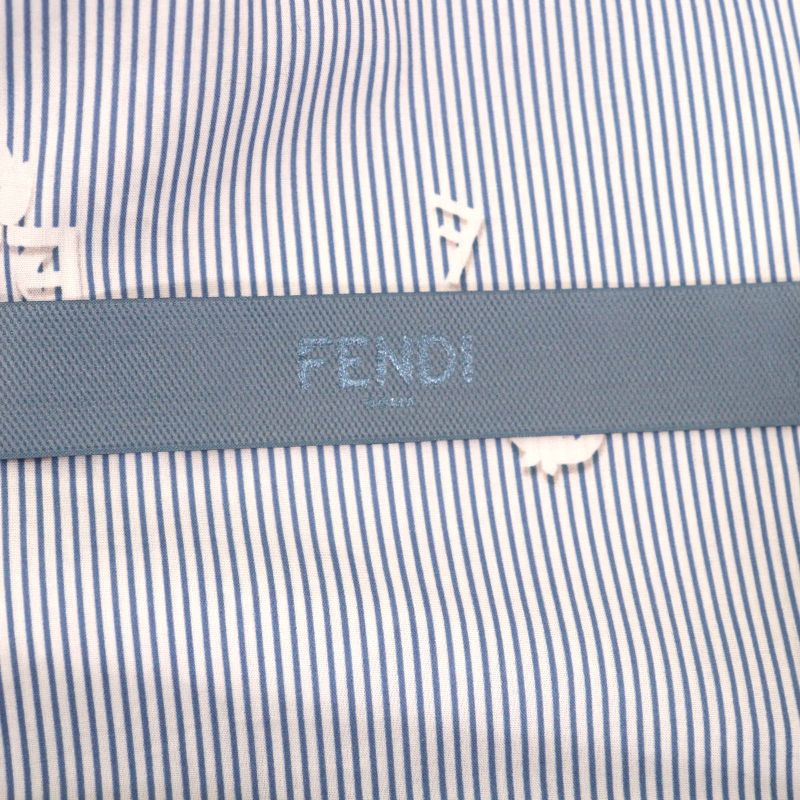 Fendi 2023 Fq7486 100% Cotton Logo Ribbon Side Slit Striped Long Skirt White