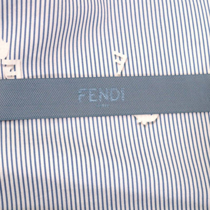 Fendi 2023 Fq7486 100% Cotton Logo Ribbon Side Slit Striped Long Skirt White