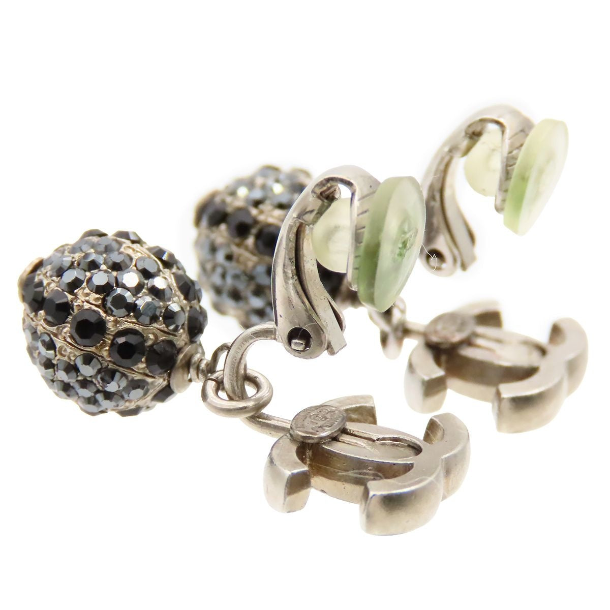 Chanel Drop Earrings CC Logo Swing Ball 09A Black Rhinestone Metal — view 2