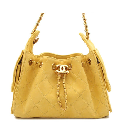 Chanel Shoulder Bag 25 Yellow Gold Suede
