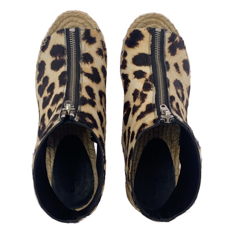 Celine - Leopard Print Halaco Center Zip Wedge Sole Sandals - 38 - Beige Brown