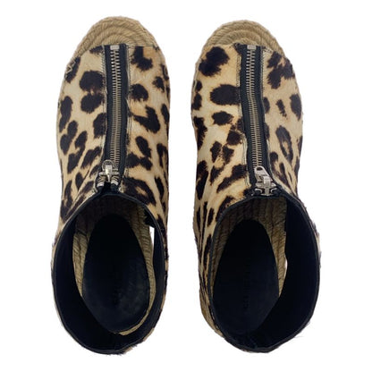 Celine - Leopard Print Halaco Center Zip Wedge Sole Sandals - 38 - Beige Brown