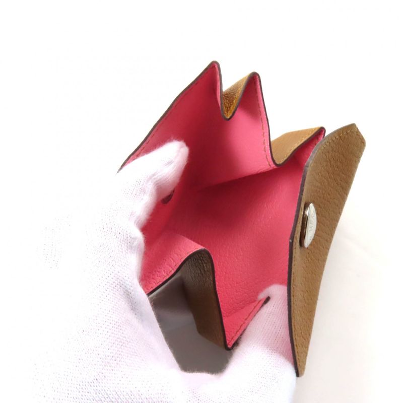 Hermes Le Van Cattle Verso Bicolor Chevre Mizor Coin Case Brown Pink