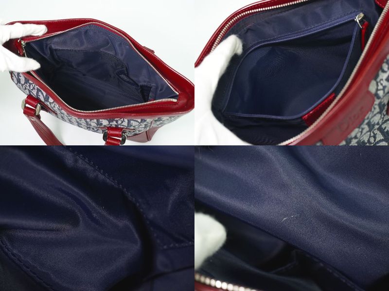 Authentic Christian DIOR Trotter Tote Handbag Canvas Leather Navy Bordeaux
