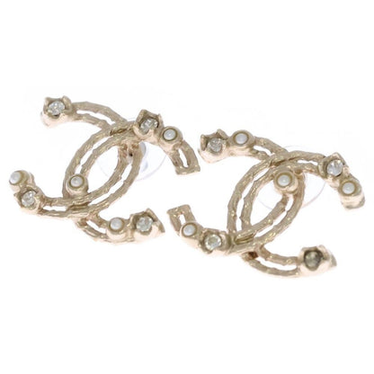 Chanel CC Logo Line Stone Pearl Gold Earring
