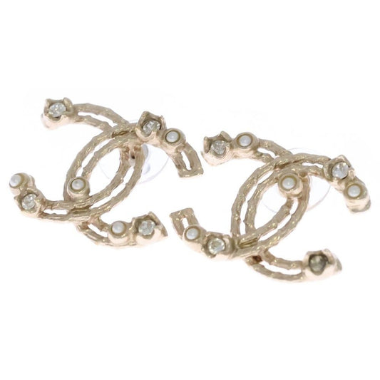 Chanel CC Logo Line Stone Pearl Gold Earring