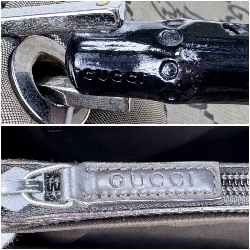 Gucci Tote Bag Bamboo Line GG Pattern Gray Black Nylon Canvas