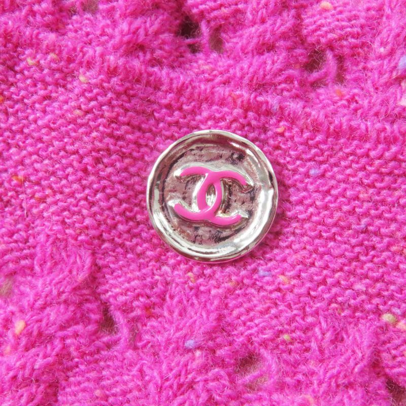 CHANEL 23A P75369 Wool Fuchsia (pinkish) Coco Mark Button Long Length Knit