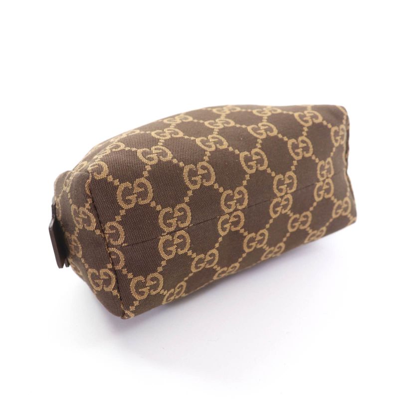 Gucci 002058 GG Canvas Leather Use Cosmetic Pouch Brown With Box Made In Italy