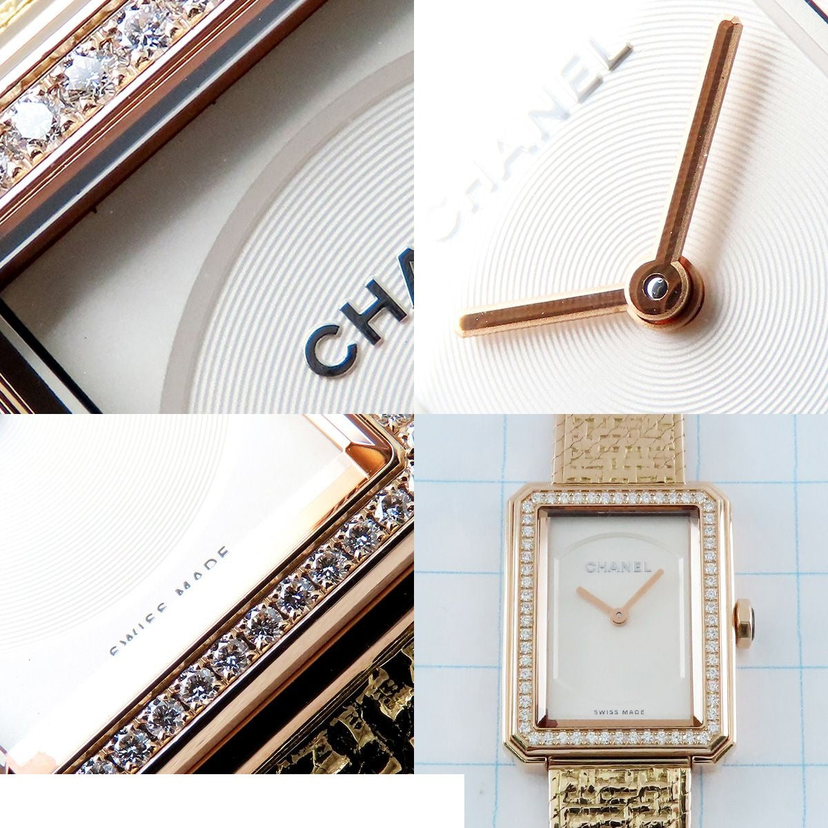 Chanel Boyfriend Silver Diamond Tweed Gold Box Watch — view 8