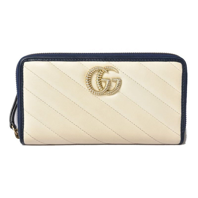 Gucci Wallet Long GG Marmont White Navy