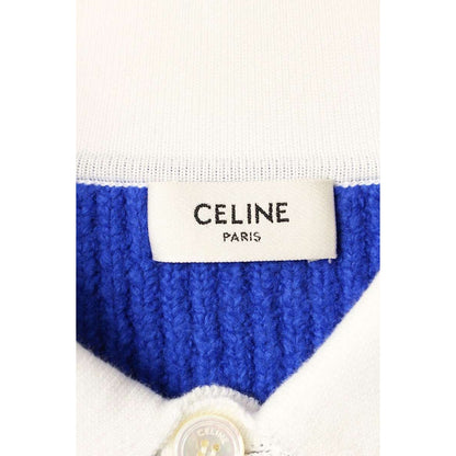 Celine Brushed Striped Cropped Polo Knit Blue White Red — view 3