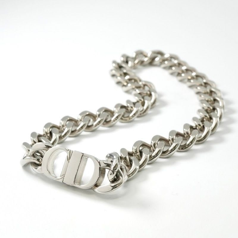 Christian Dior Necklace Pendant Choker Silver CD ICON Chain Link