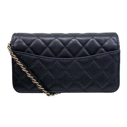 Chanel Shoulder Bag Phone Case Ap3744 Matelasse Caviar Skin Coco Mark Black