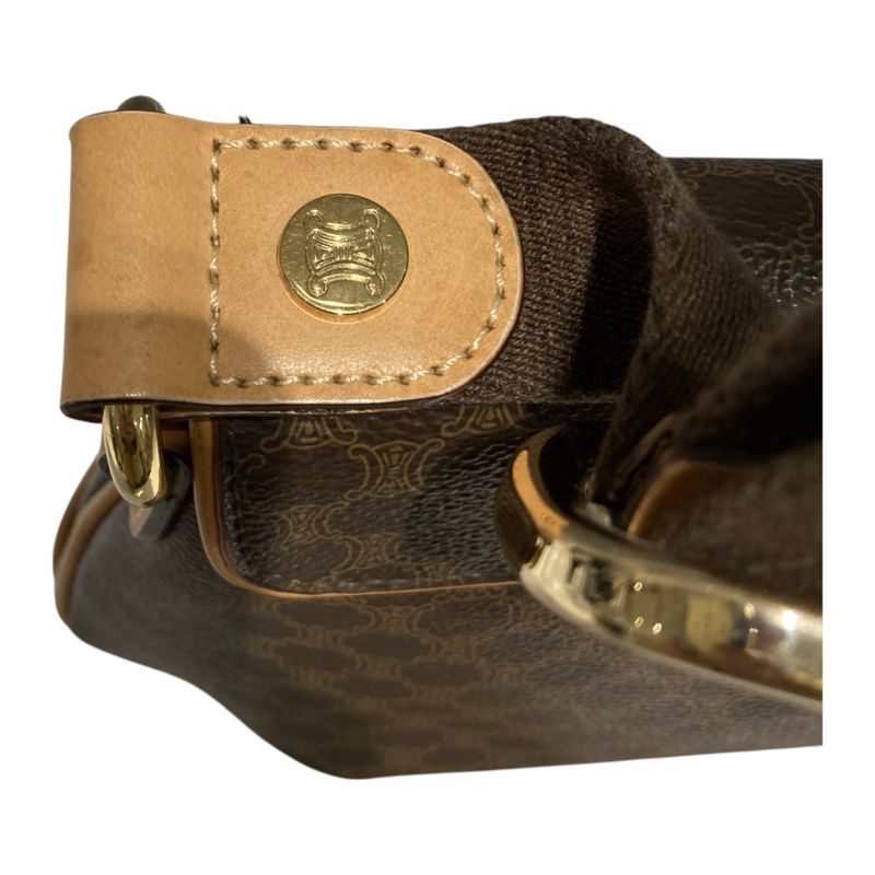 Celine ⑤ Macadam Twin Pocket Logo Button Shoulder Bag Women Brown FREE