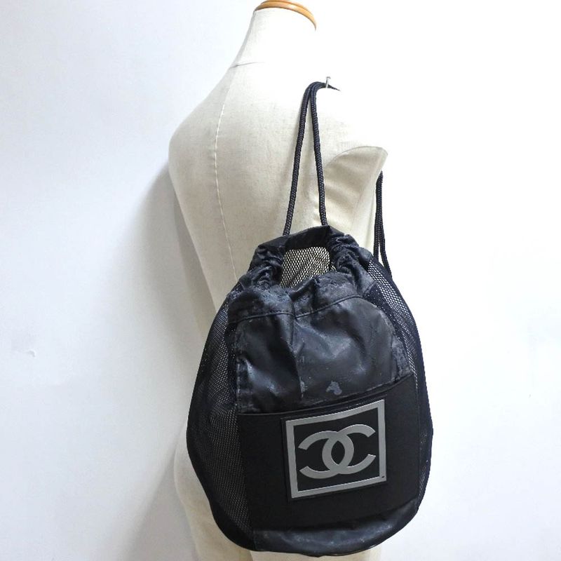 Chanel Basketball Sport Line Leather Black Unisex Shoulder Bag