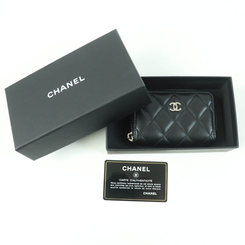 CHANEL Ap0216 Matelasse Classic Lambskin Coin Case With Coco Mark Black Silver