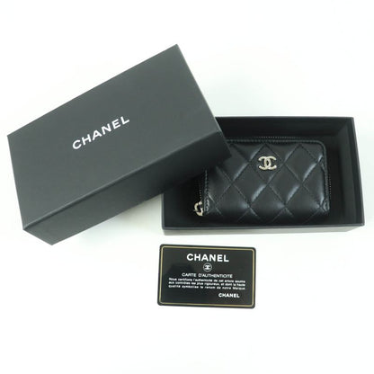 CHANEL Ap0216 Matelasse Classic Lambskin Coin Case With Coco Mark Black Silver