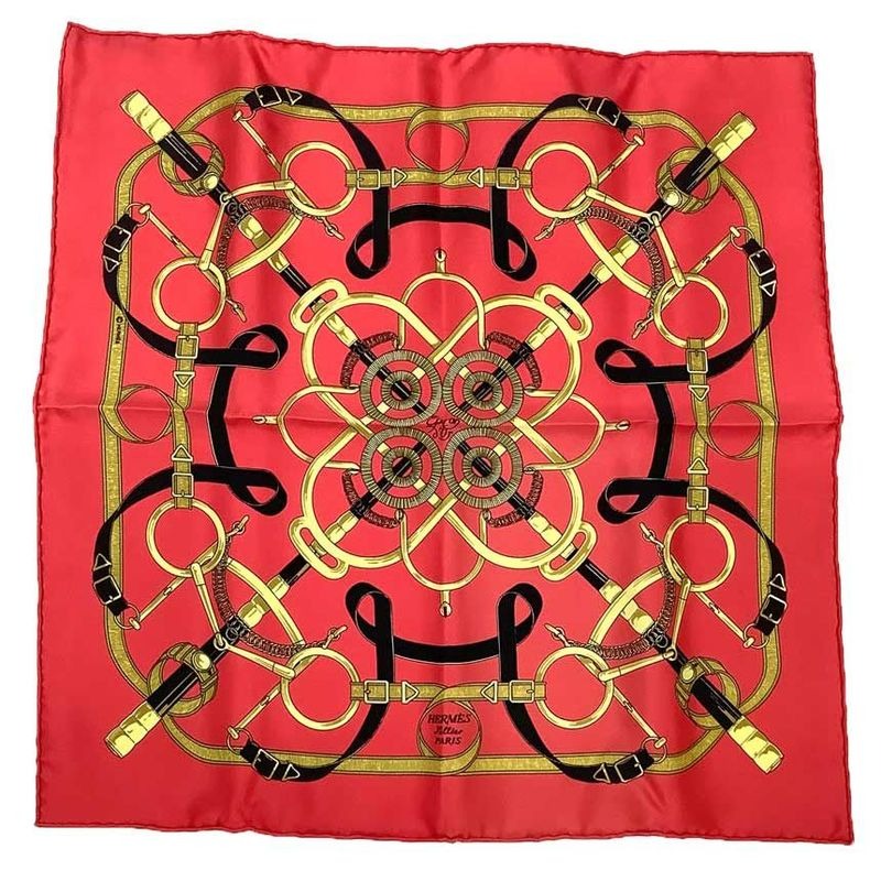Hermes Carre 45 Scarf Eperon D'or Golden Spur Red