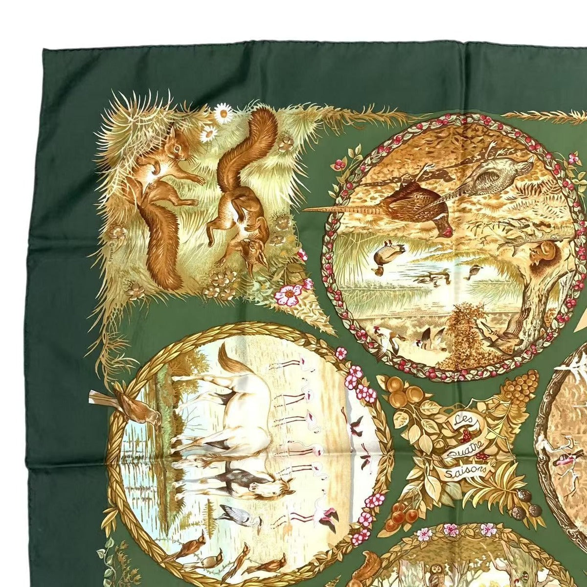 Hermes Carre 90 Scarf les Quatre Saisons Four Seasons Silk Green — view 2