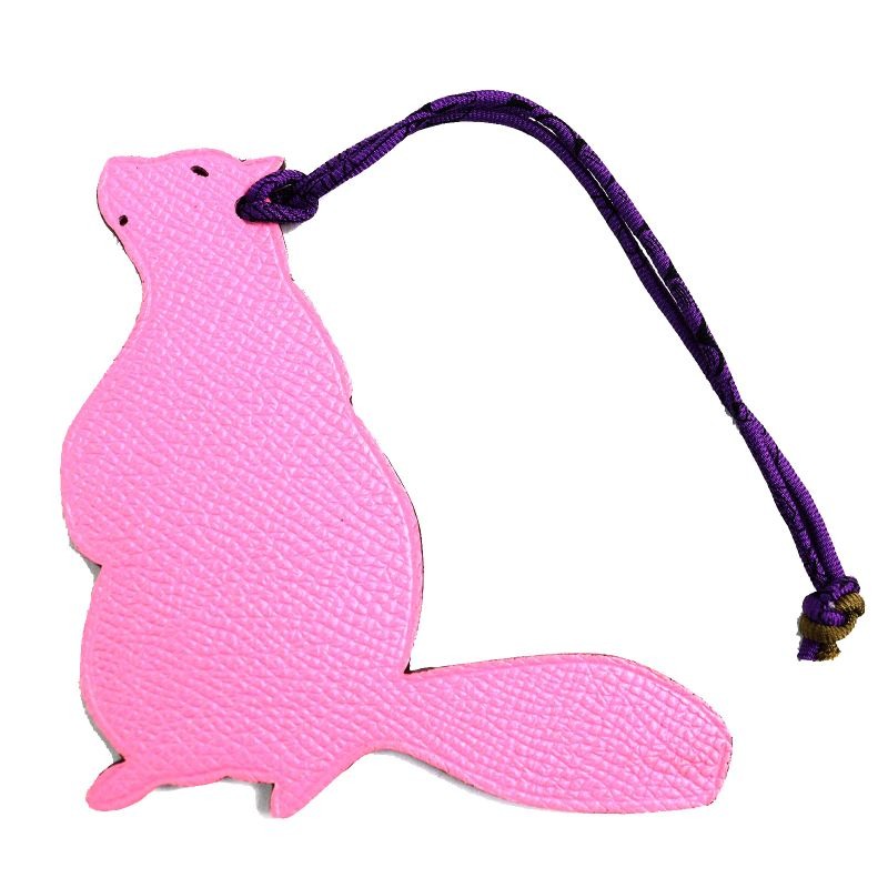 Hermes Petite Ash Beaver Epson Togo Bag Charm Pink Orange With Box Large