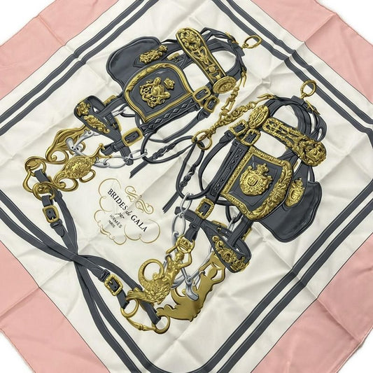 Hermes Scarf Carré 90 Light Pink Dark Gray And Gold Brides De GALA