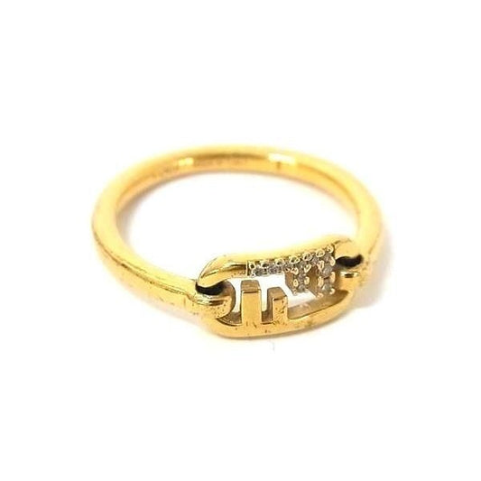 Fendi Ring O-rock Gold Metal Line Stone