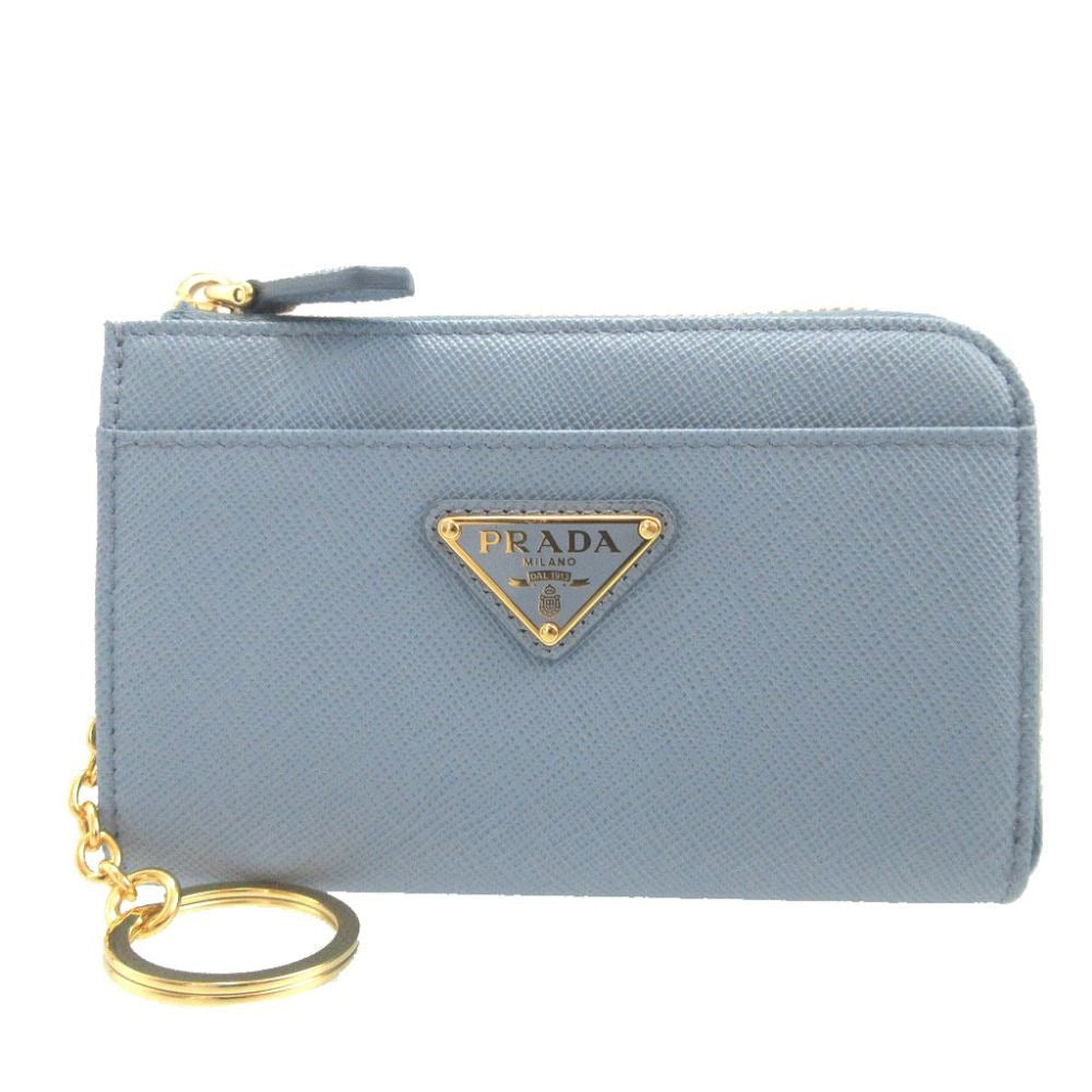 Prada Saffiano Triangle Leather Plate Blue Key