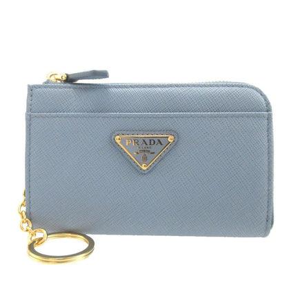 Prada Saffiano Triangle Leather Plate Blue Key