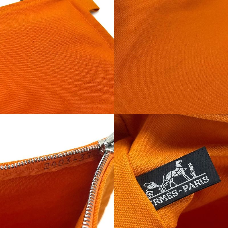 Hermes Bora Pouch GM Canvas Orange Zipper Bag-in-bag Small Item Clutch Usual