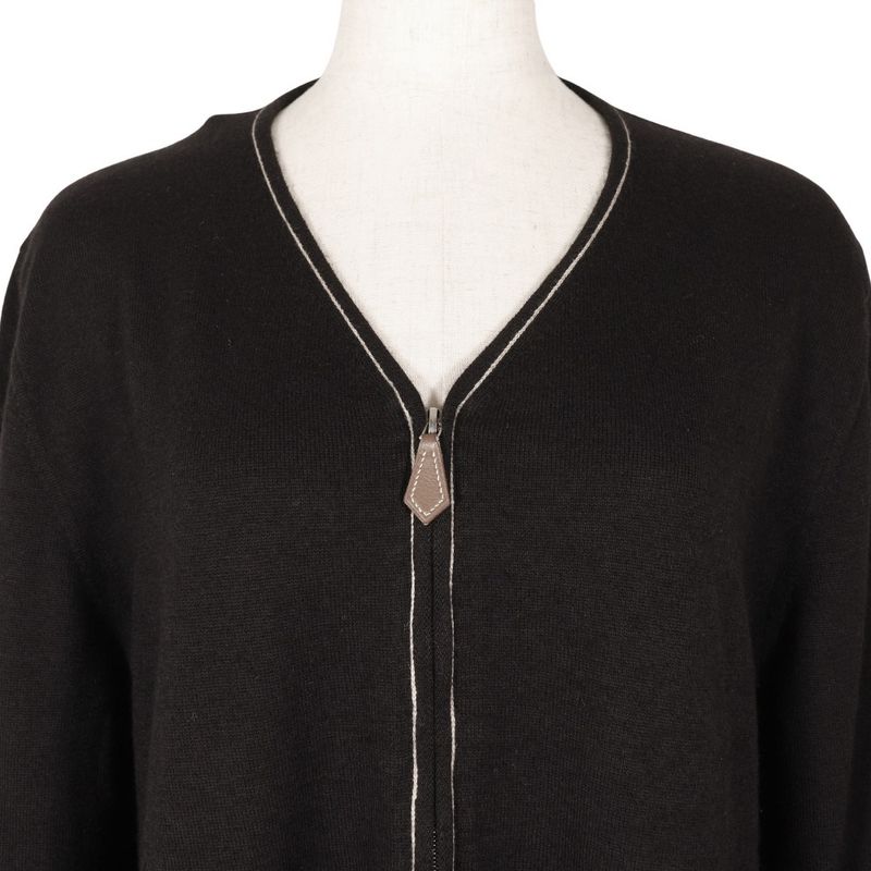 Hermes Zip-up Cashmere And Cotton Black Women's Cardigan