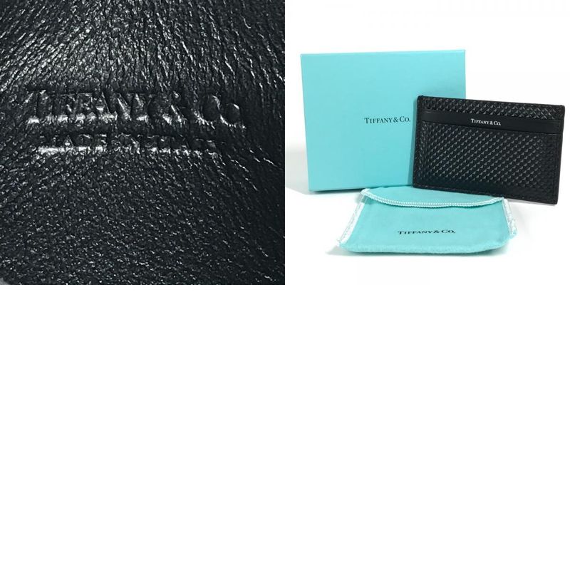 Tiffany & Co Card Case In Diamond Point Leather Black