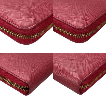 Prada 1ml506 Round Zipper Long Wallet Saffiano Metal Peonia Pinkish PINK