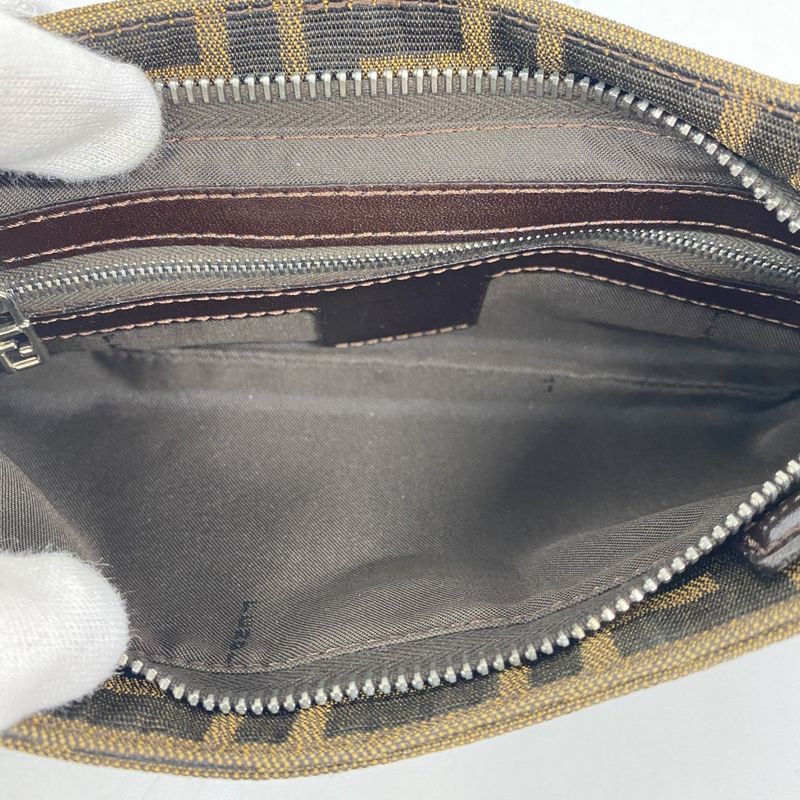 Fendi Handbag Zucca Nylon Canvas Brown Silver Hardware Women