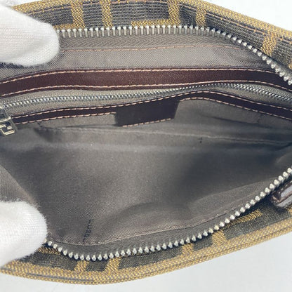Fendi Handbag Zucca Nylon Canvas Brown Silver Hardware Women