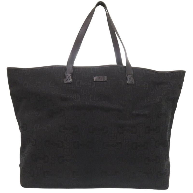 Gucci Horsebit Pattern Canvas Leather Black Tote Bag 0892