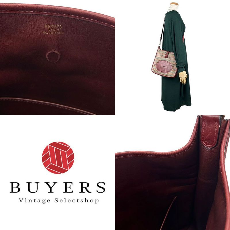 Hermes Shoulder Bag Shoulder Evelyne 1PM □F Engraved Vibrato Bordeaux Leather