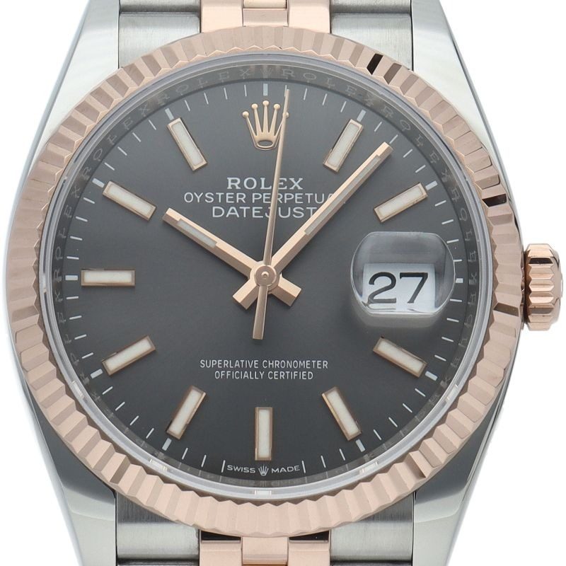 Rolex Datejust 36 Watch Jubilee Calf Box 18k Pink Gold SS Gray