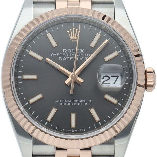 Rolex Datejust 36 Watch Jubilee Calf Box 18k Pink Gold SS Gray